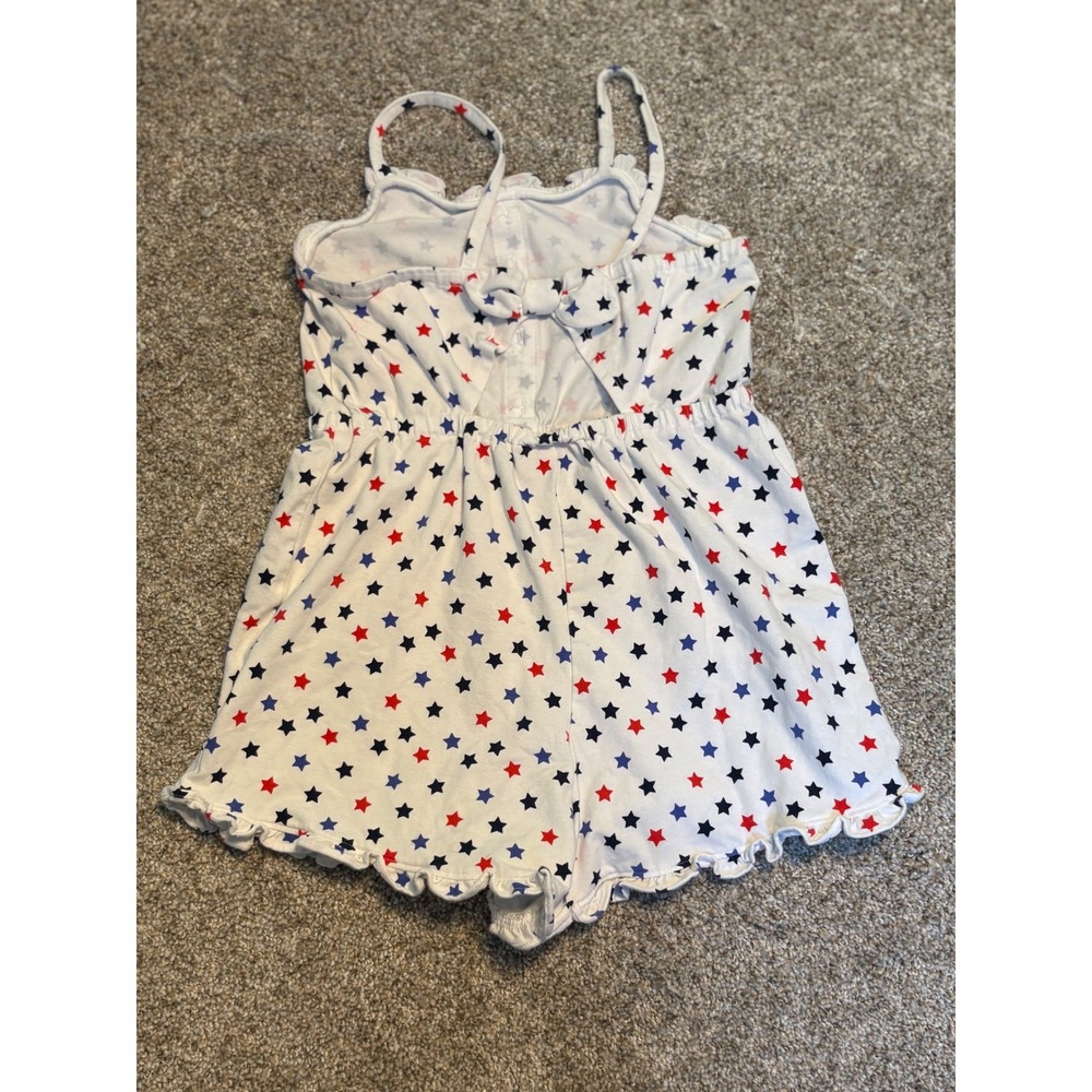 Janie & Jack Star Print Romper Girls XS 4-5 White Red Blue Patriotic Cutout Bow - Picture 3 of 7